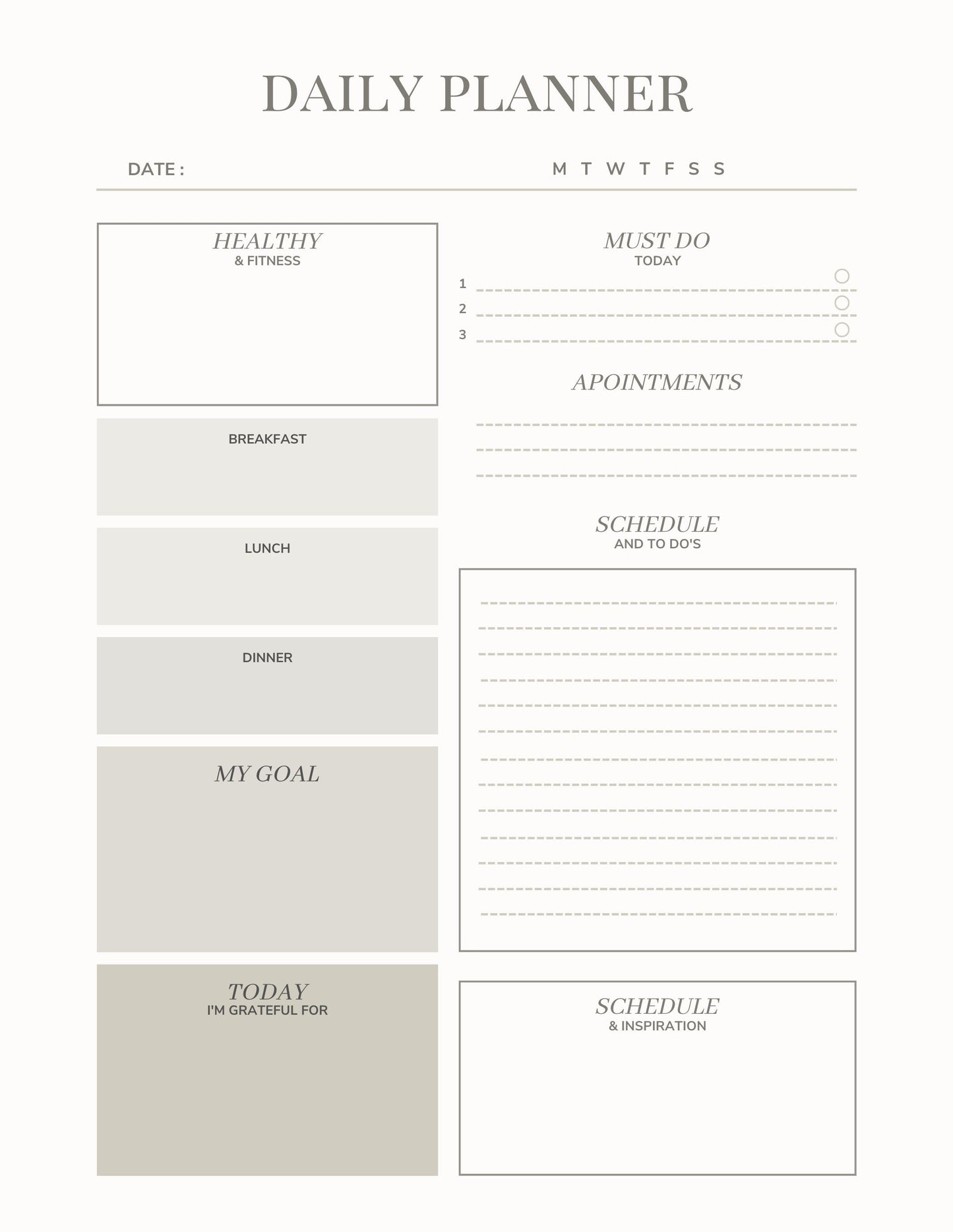 Beige Modern Digital Daily Planner