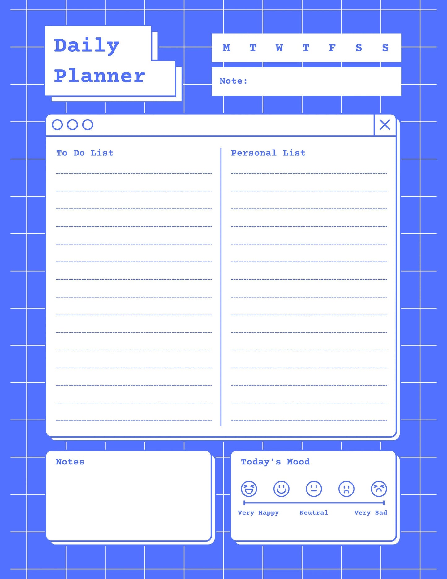 Blue Daily Digital Planner