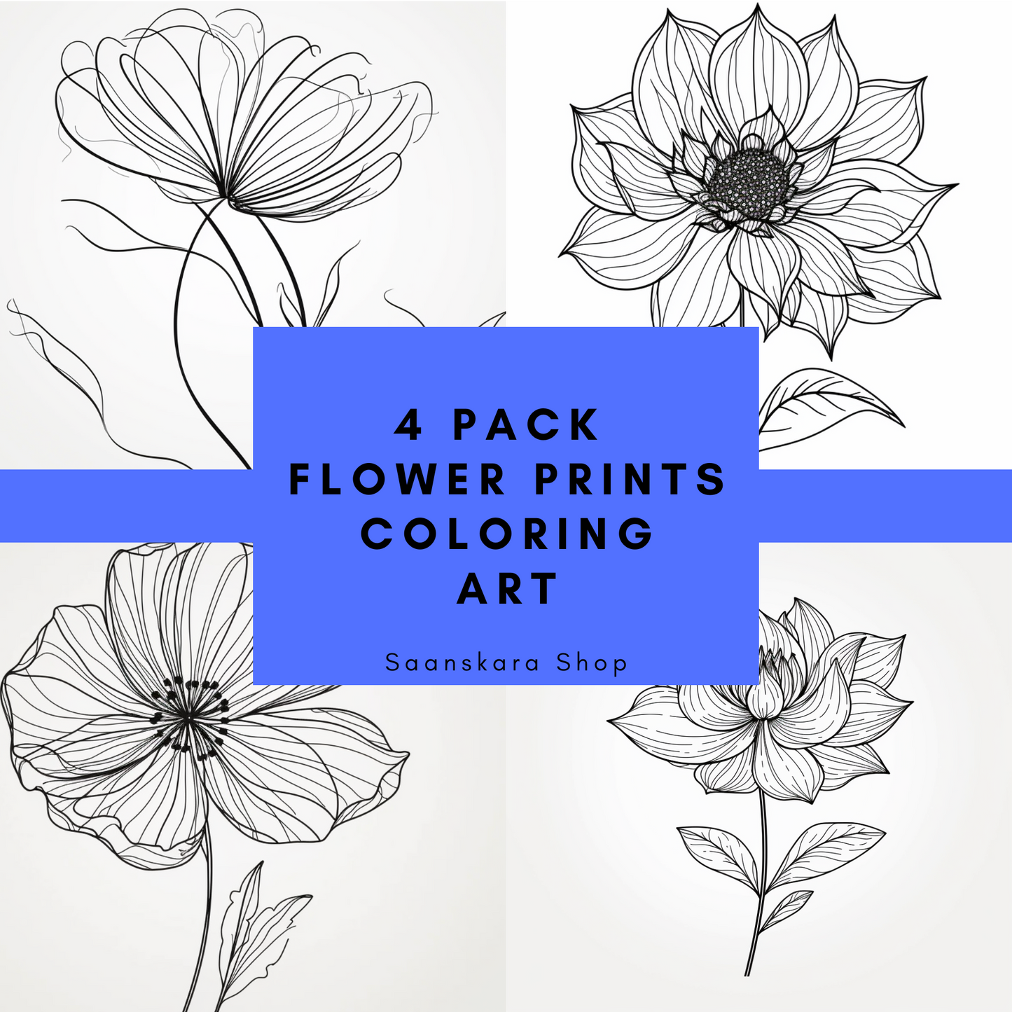 4 Pack - Flower Coloring Art