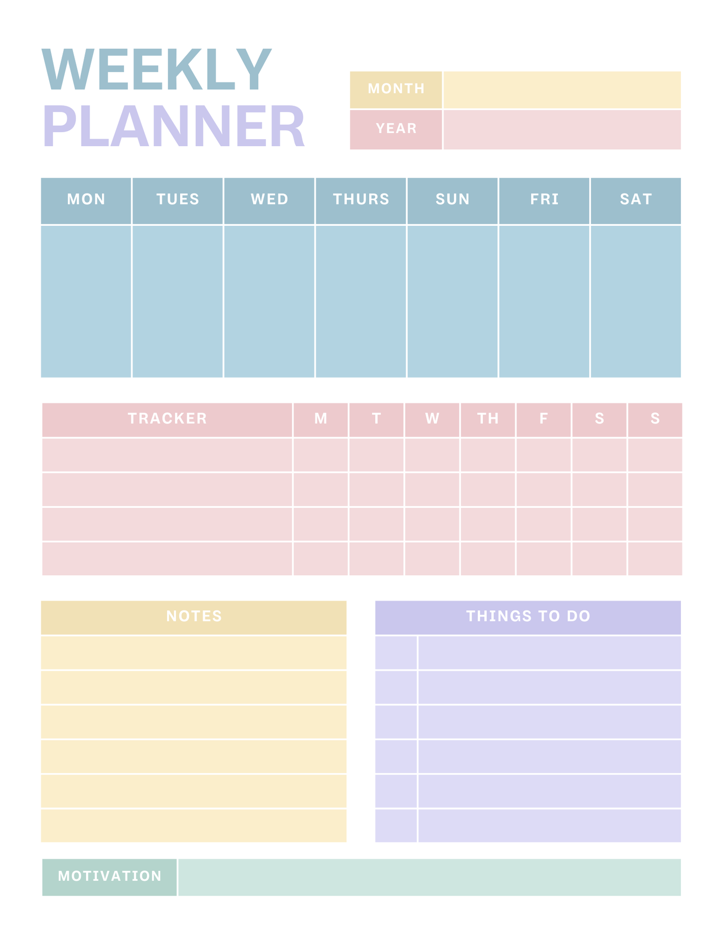 Pastel Colorful Simple Minimal Weekly Planner