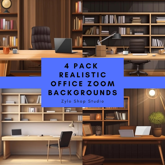 4 Pack Realistic Office Backgrounds for Zoom, Google Meets, Slack, Microsoft Teams