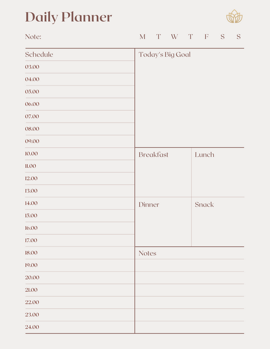 Simple Brown and Beige Minimalist Daily Planner